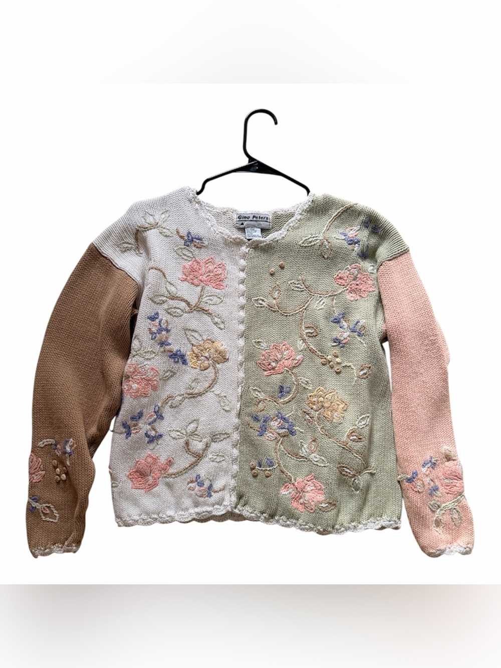 Pastel Floral Knit Cardigan Sweater - Pink, Sage, Cream